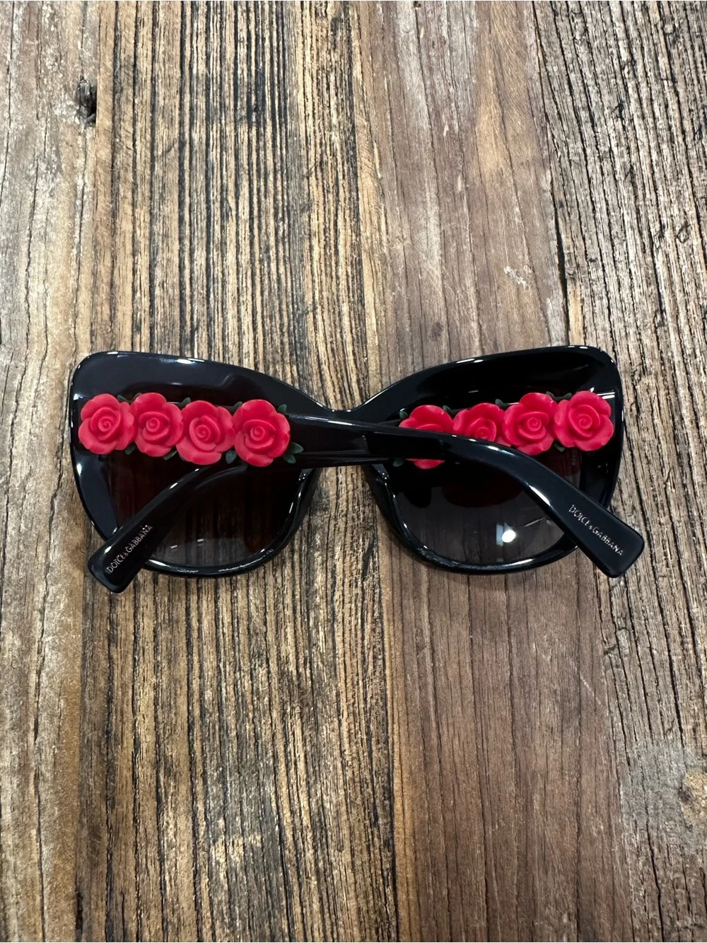 Dolce & Gabbana Black Sunglasses with Red Rose Embellishments